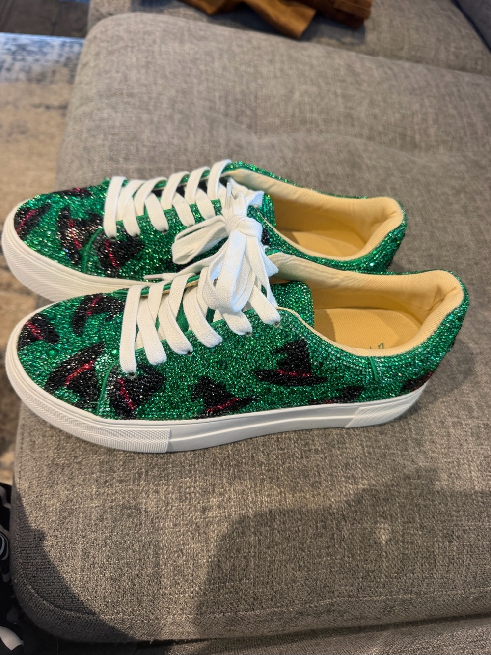 Betsey Johnson Green Glitter Low-Top Sneakers with Black & Pink Accents